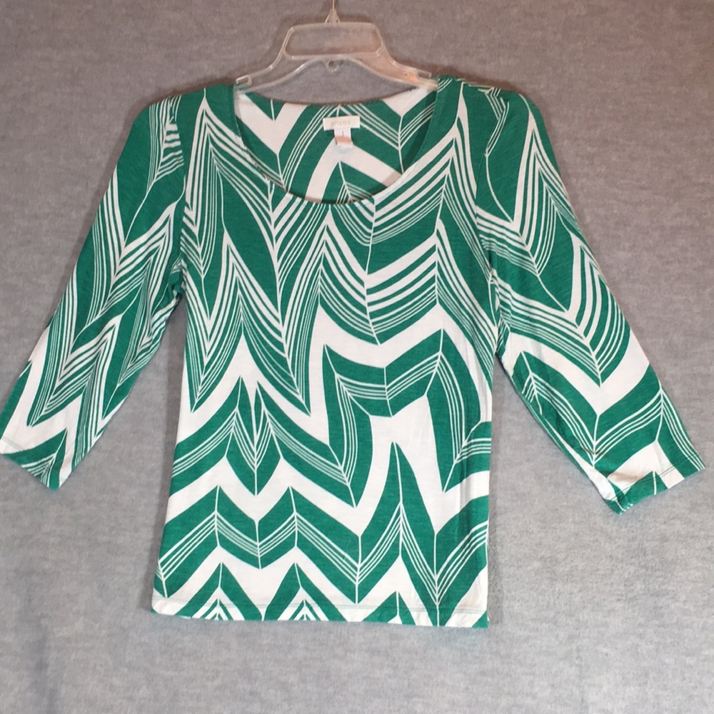 CHICO’S Modern Art Abstract St. Patrick’s Design Spandex Stretch Easy Care Knit